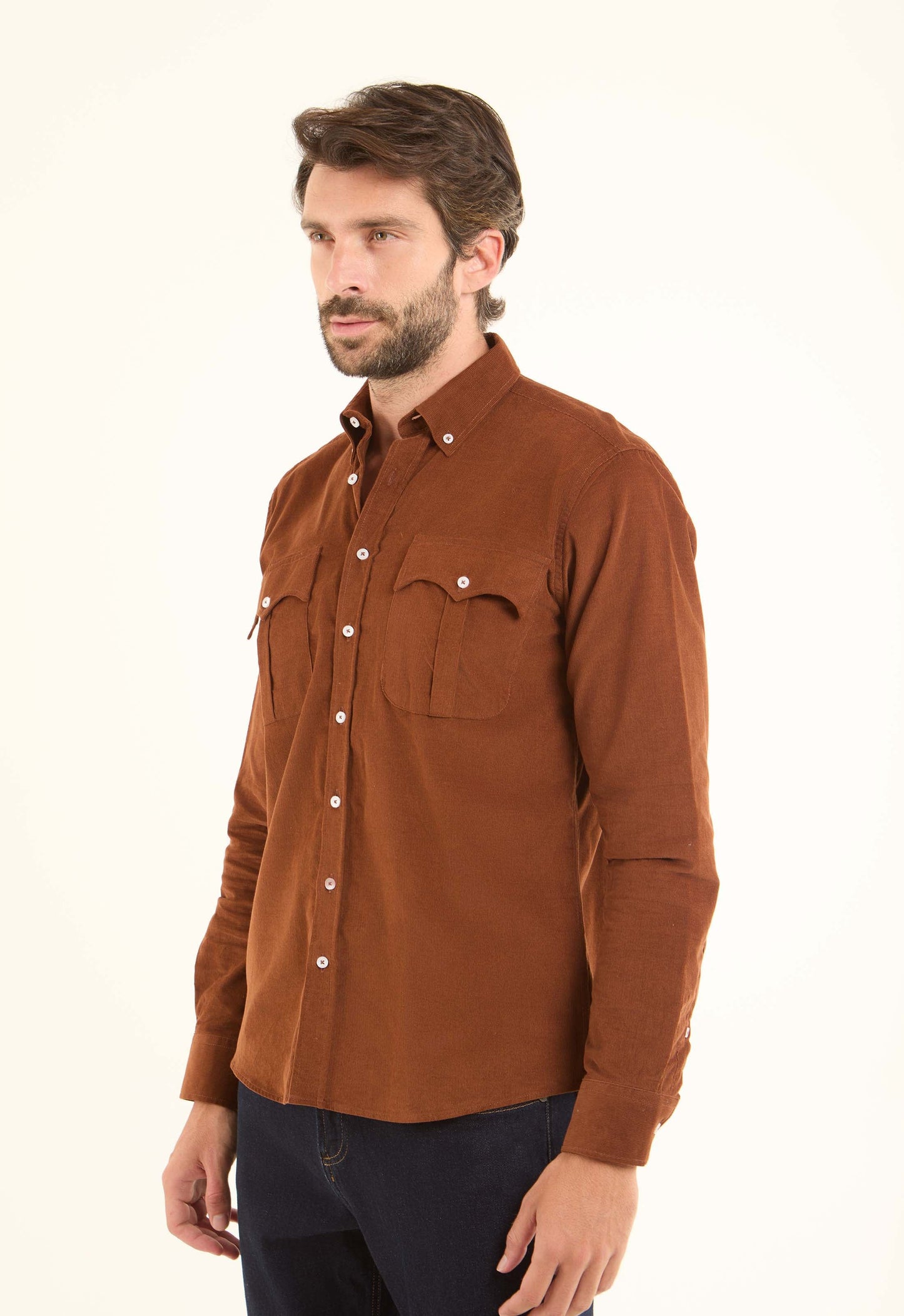 قميص كاجوال مضلع بأكمام طويلة وجيوب