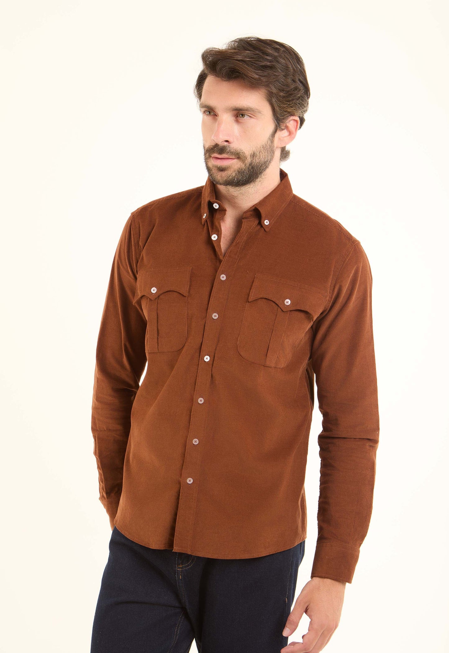 قميص كاجوال مضلع بأكمام طويلة وجيوب