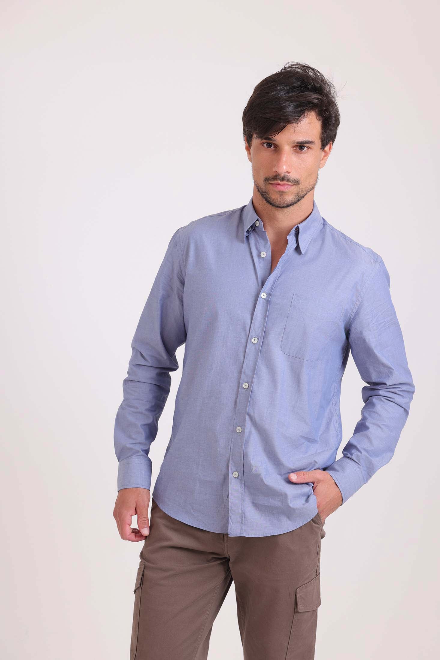 قميص سادة بأكمام طويلة وجيب