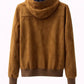 Suede-Texture Zip Hooded Jacket