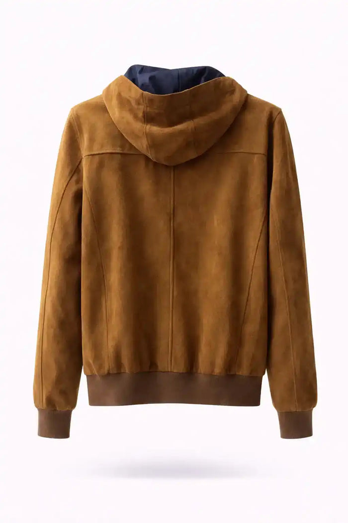 Suede-Texture Zip Hooded Jacket