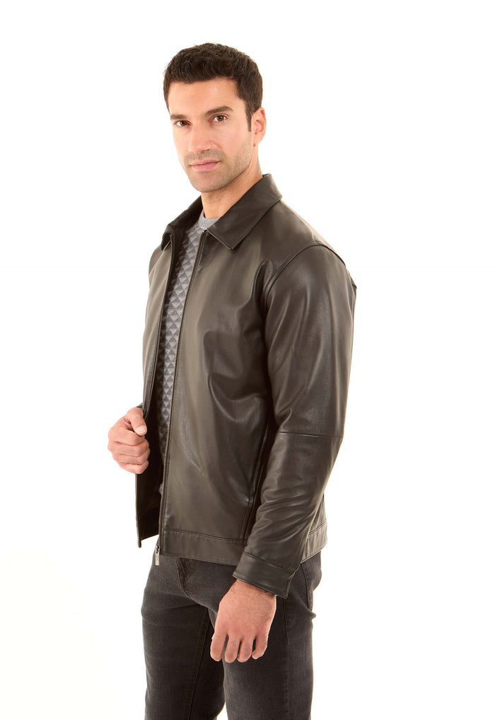 Leather Zip Jacket with Classic Collar