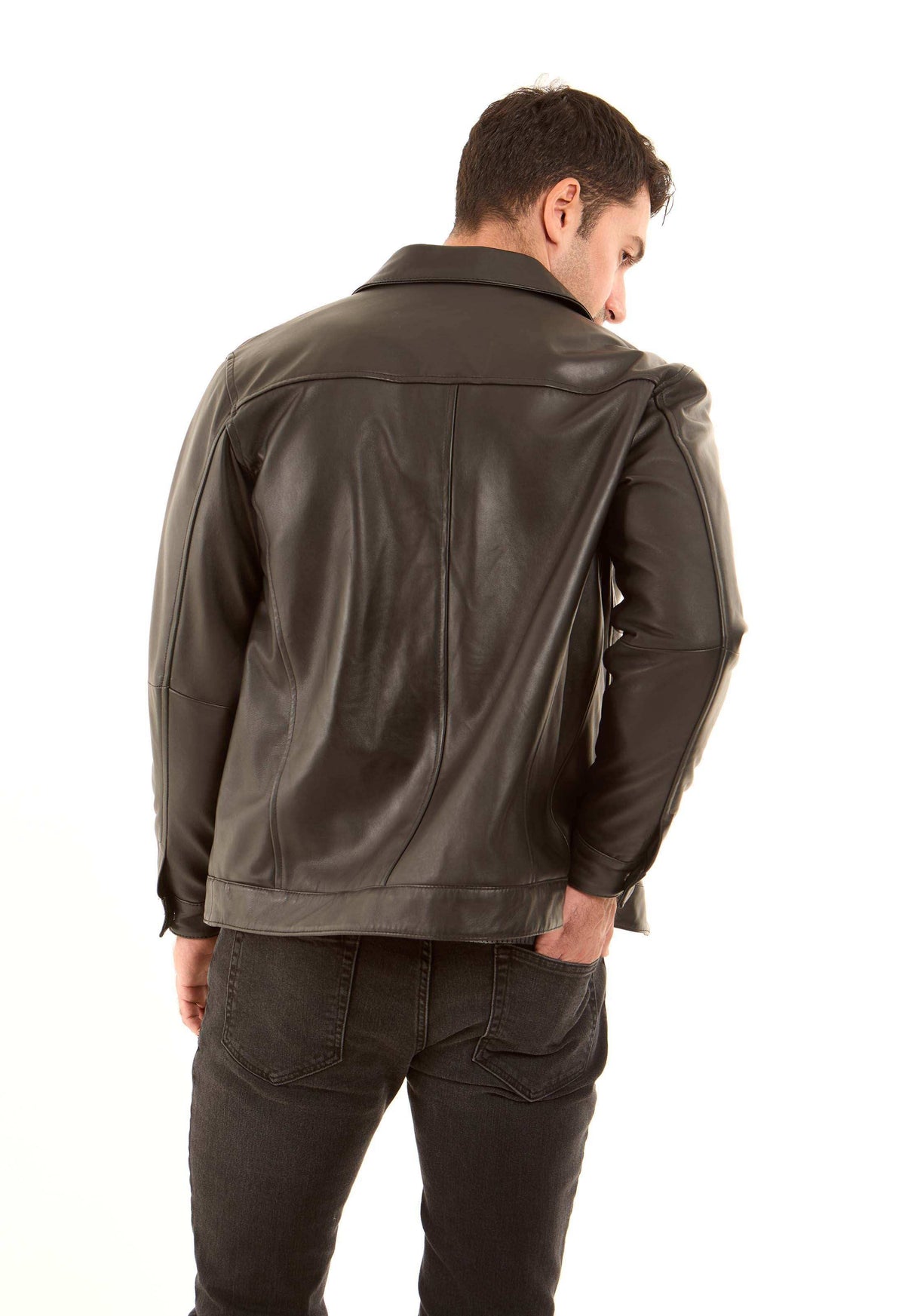 Leather Zip Jacket with Classic Collar