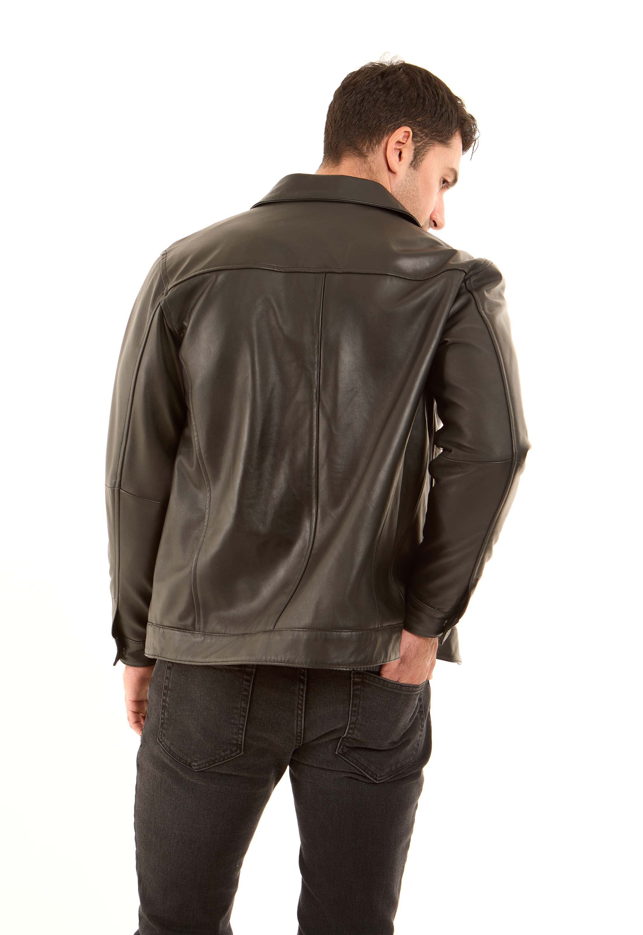 Leather Zip Jacket with Classic Collar