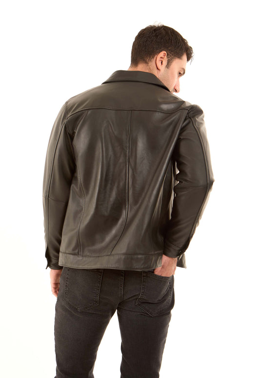 Leather Zip Jacket with Classic Collar