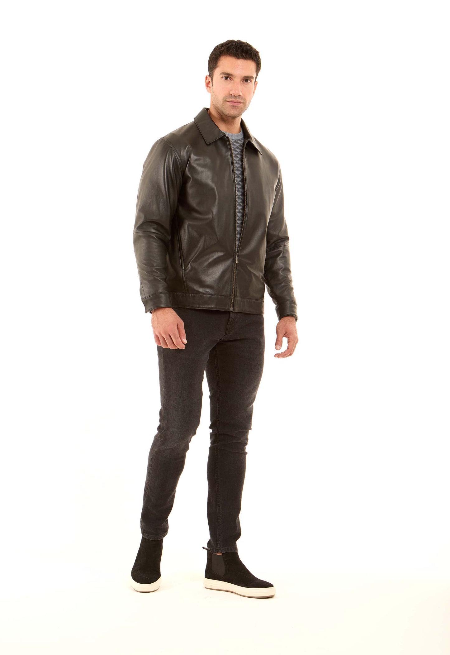Leather Zip Jacket with Classic Collar