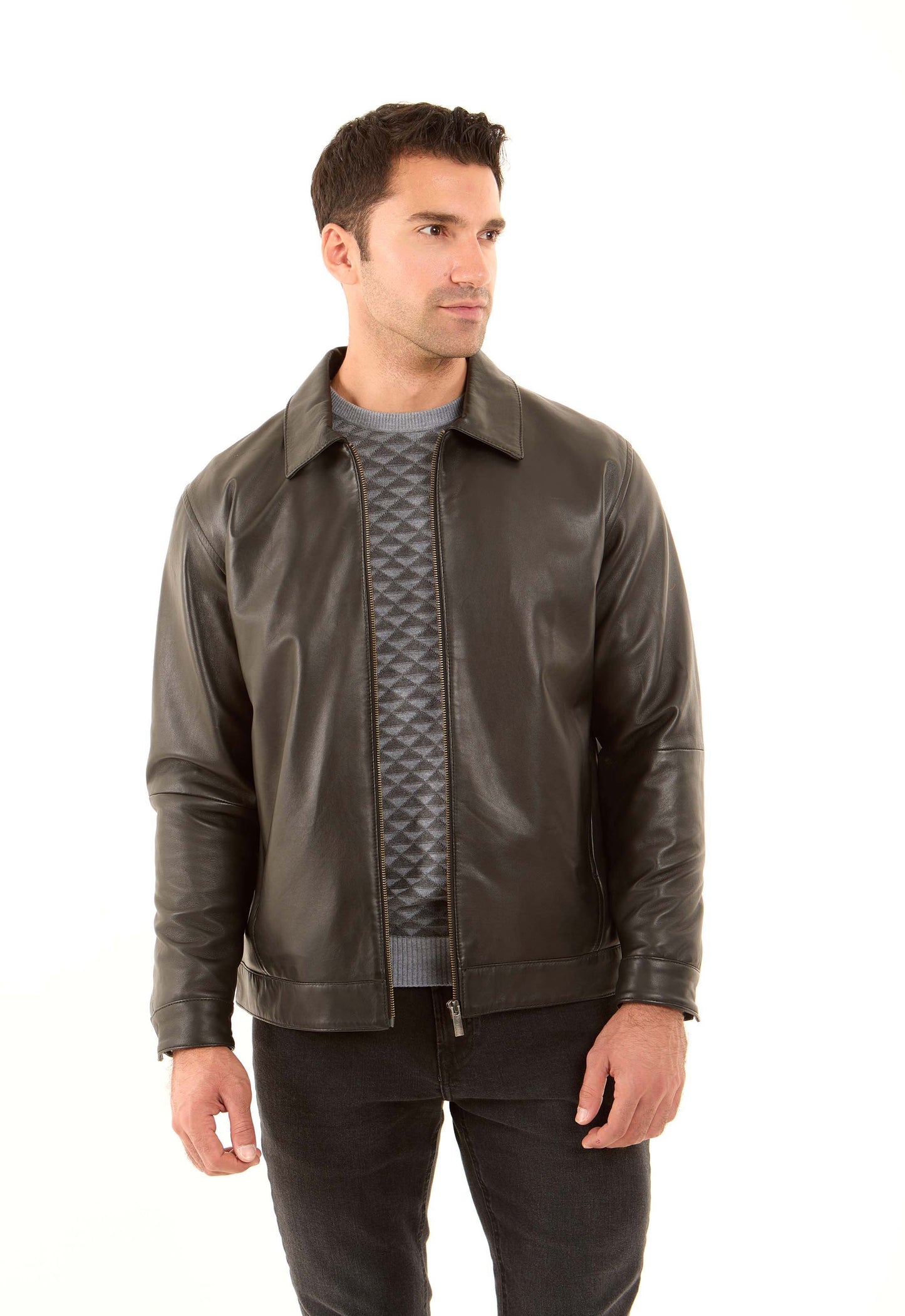 Leather Zip Jacket with Classic Collar