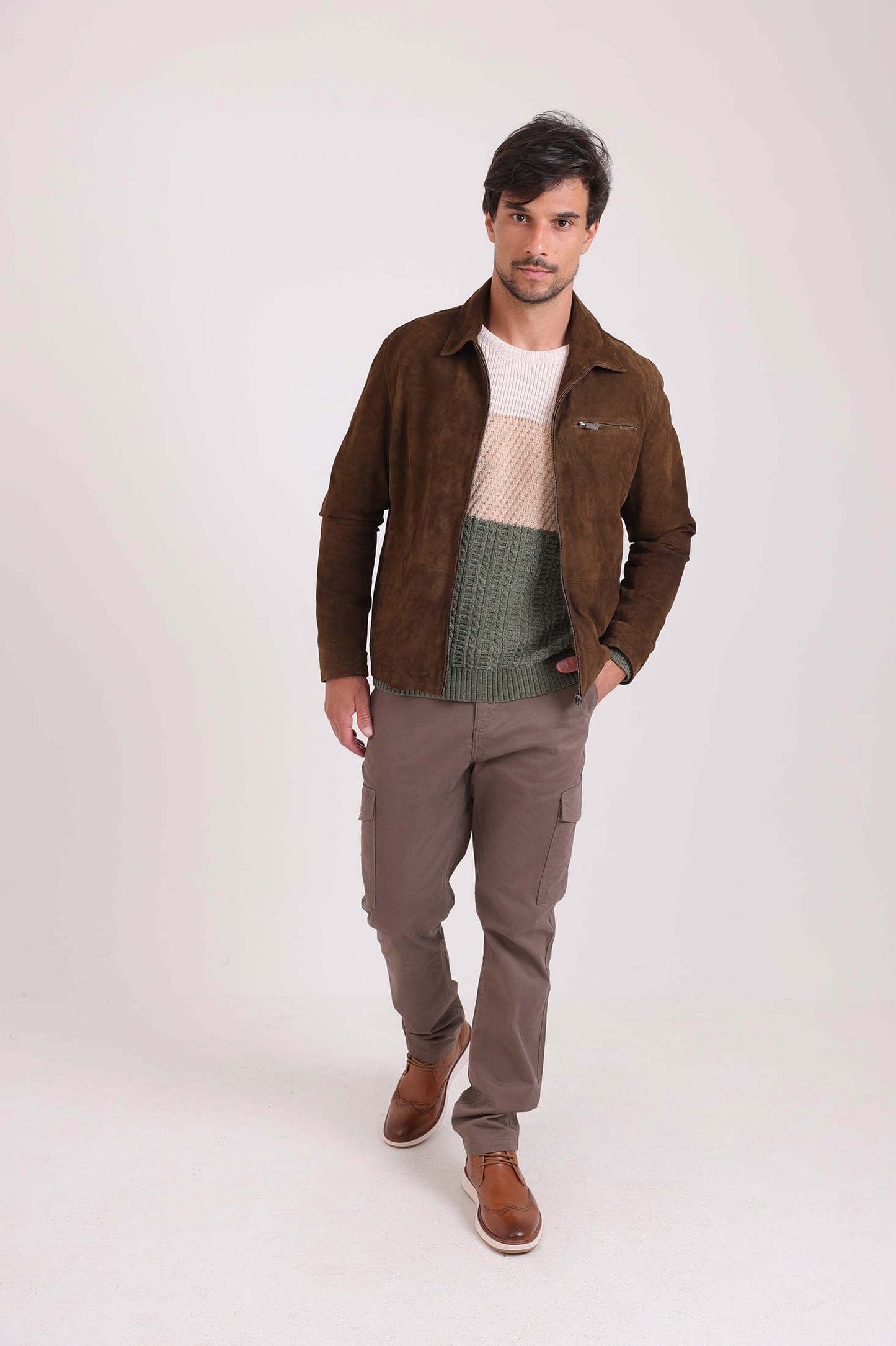 Classic Collar Zipped Suede Jacket