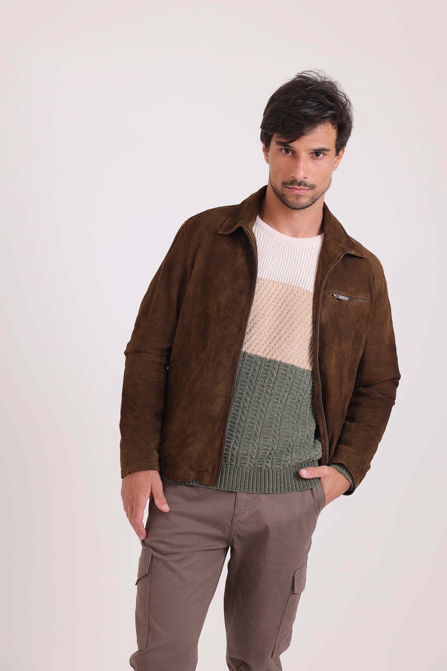 Classic Collar Zipped Suede Jacket