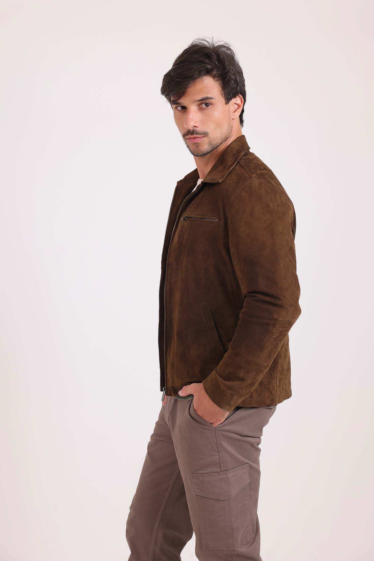 Classic Collar Zipped Suede Jacket