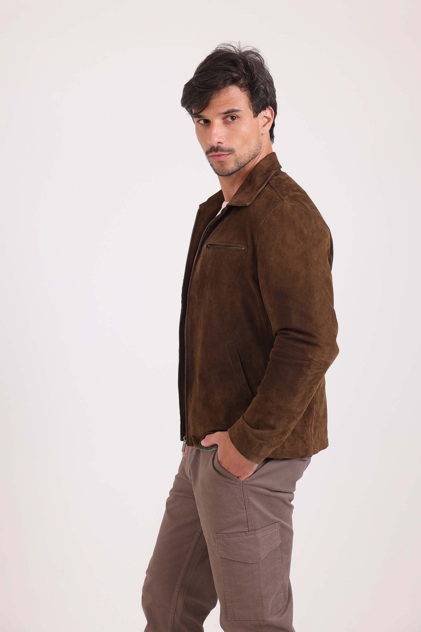 Classic Collar Zipped Suede Jacket