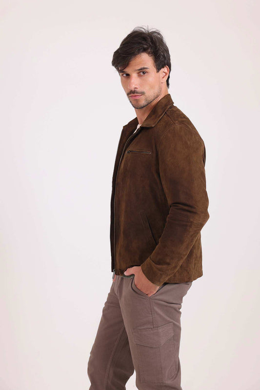 Classic Collar Zipped Suede Jacket