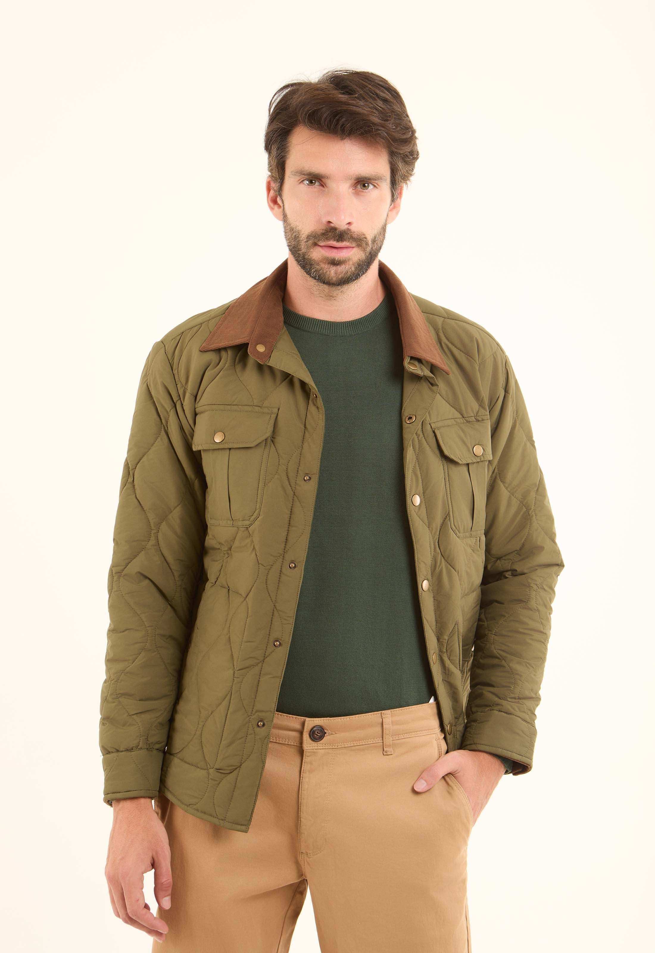 Quilted Field Jacket with Contrast Collar