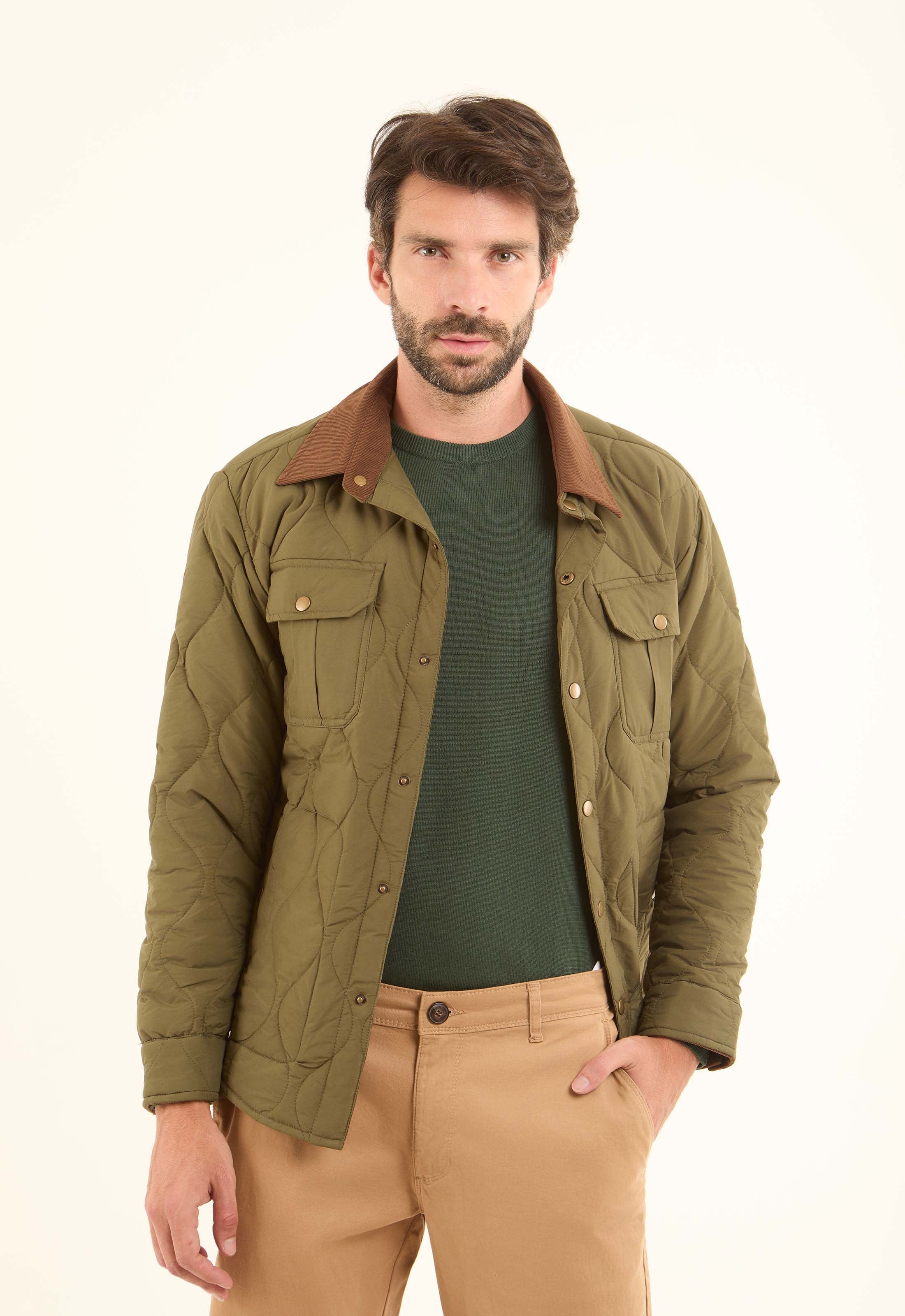 Quilted Field Jacket with Contrast Collar