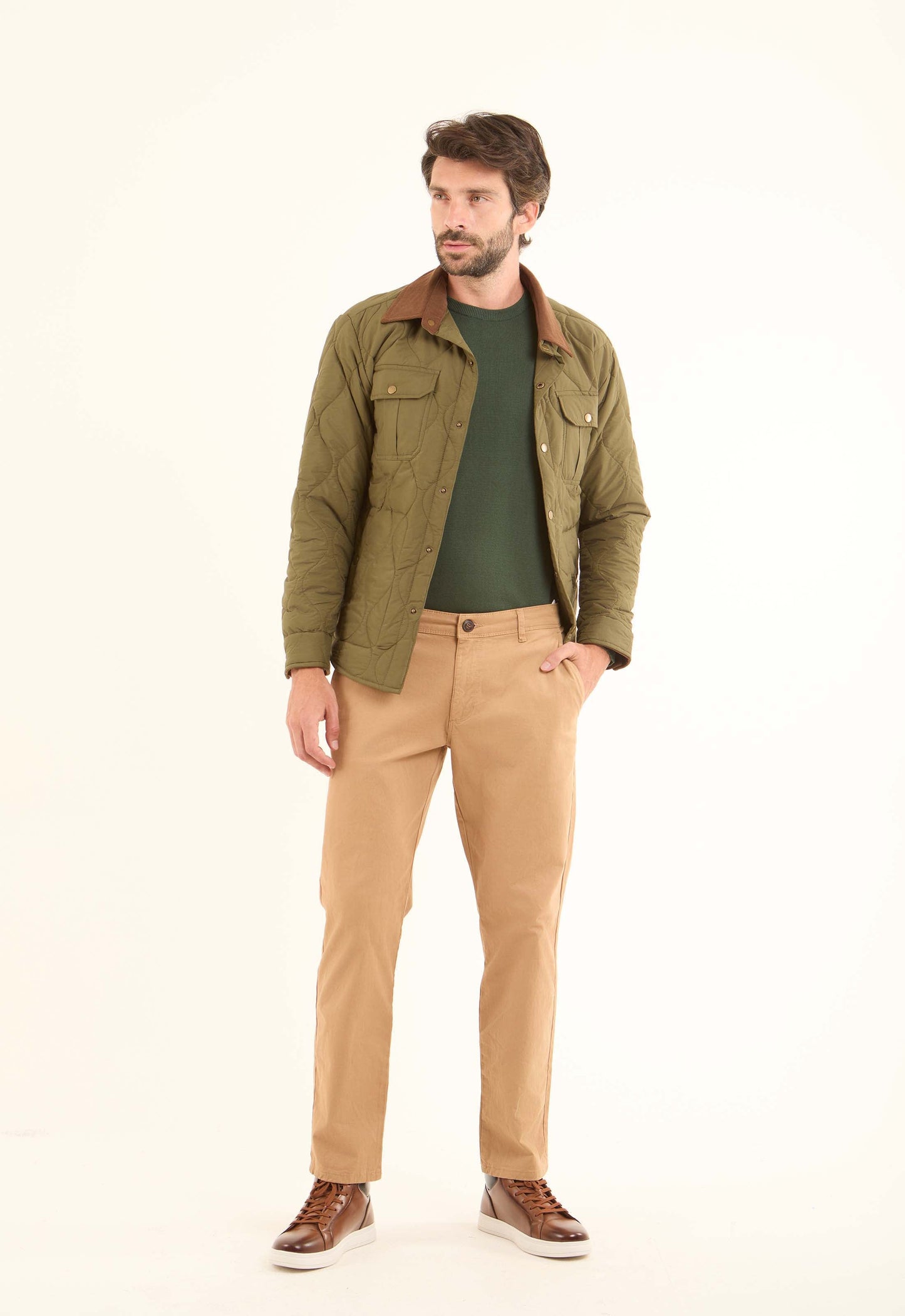 Quilted Field Jacket with Contrast Collar