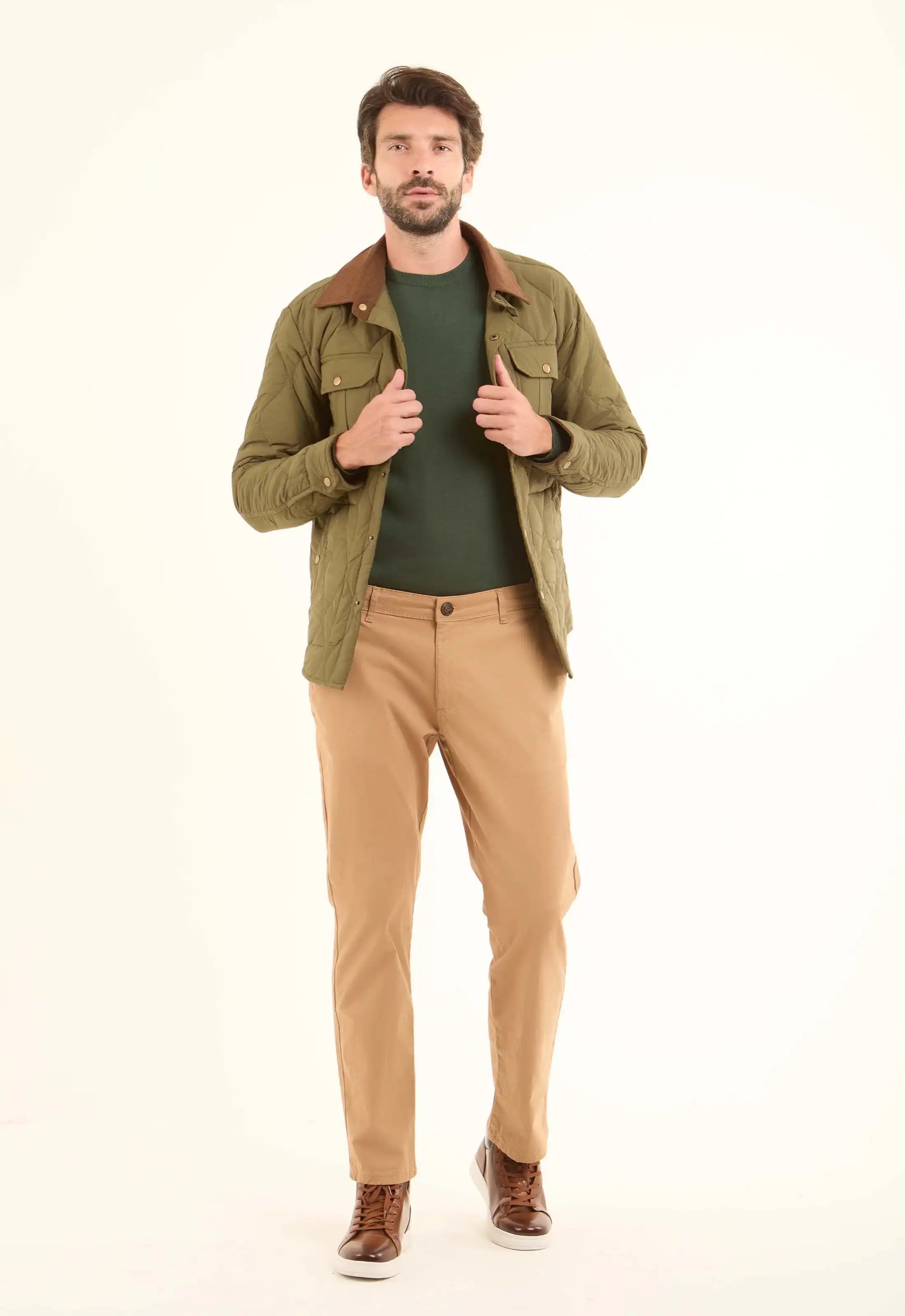 Quilted Field Jacket with Contrast Collar