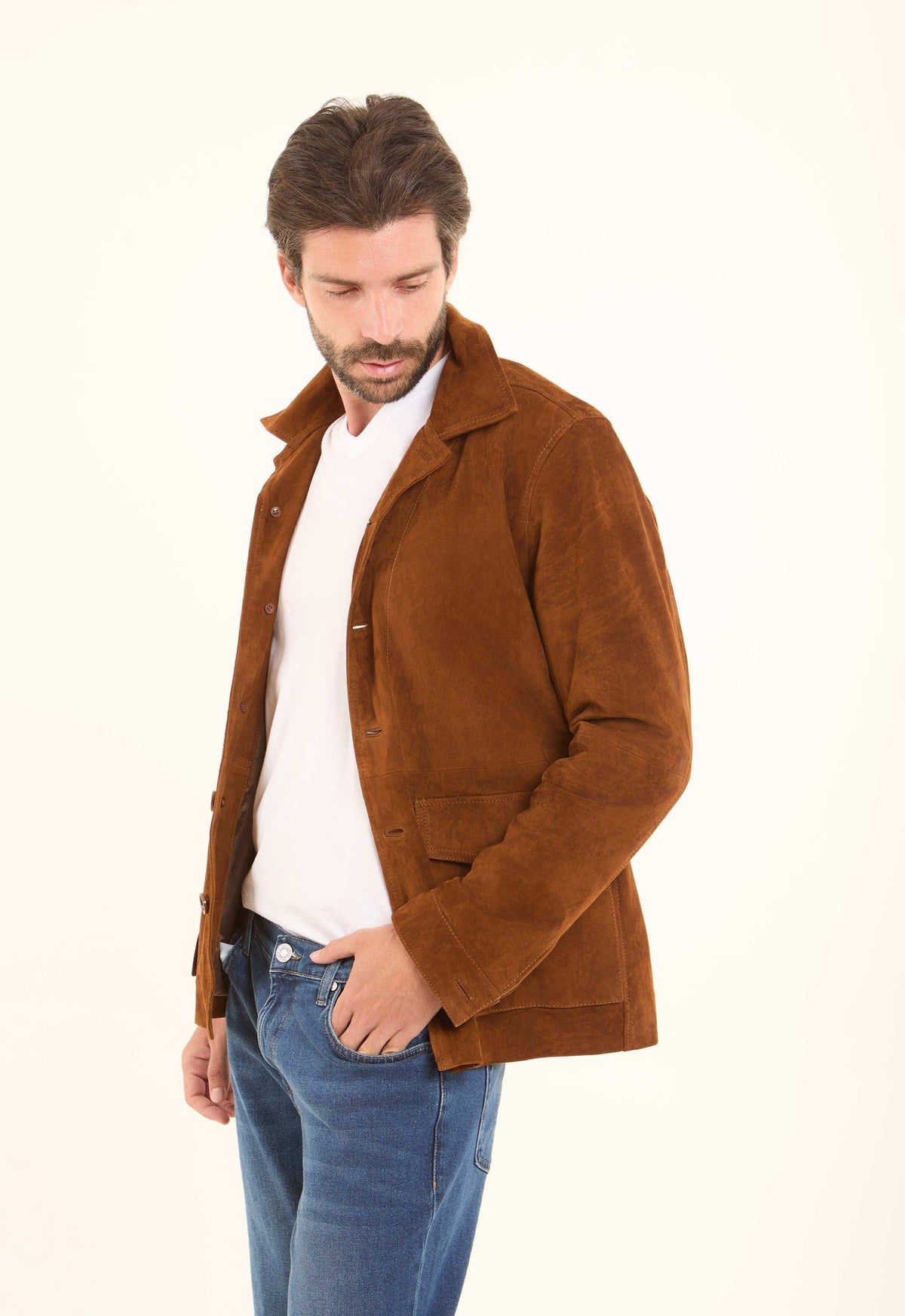 Suede-Texture Button-Up Jacket