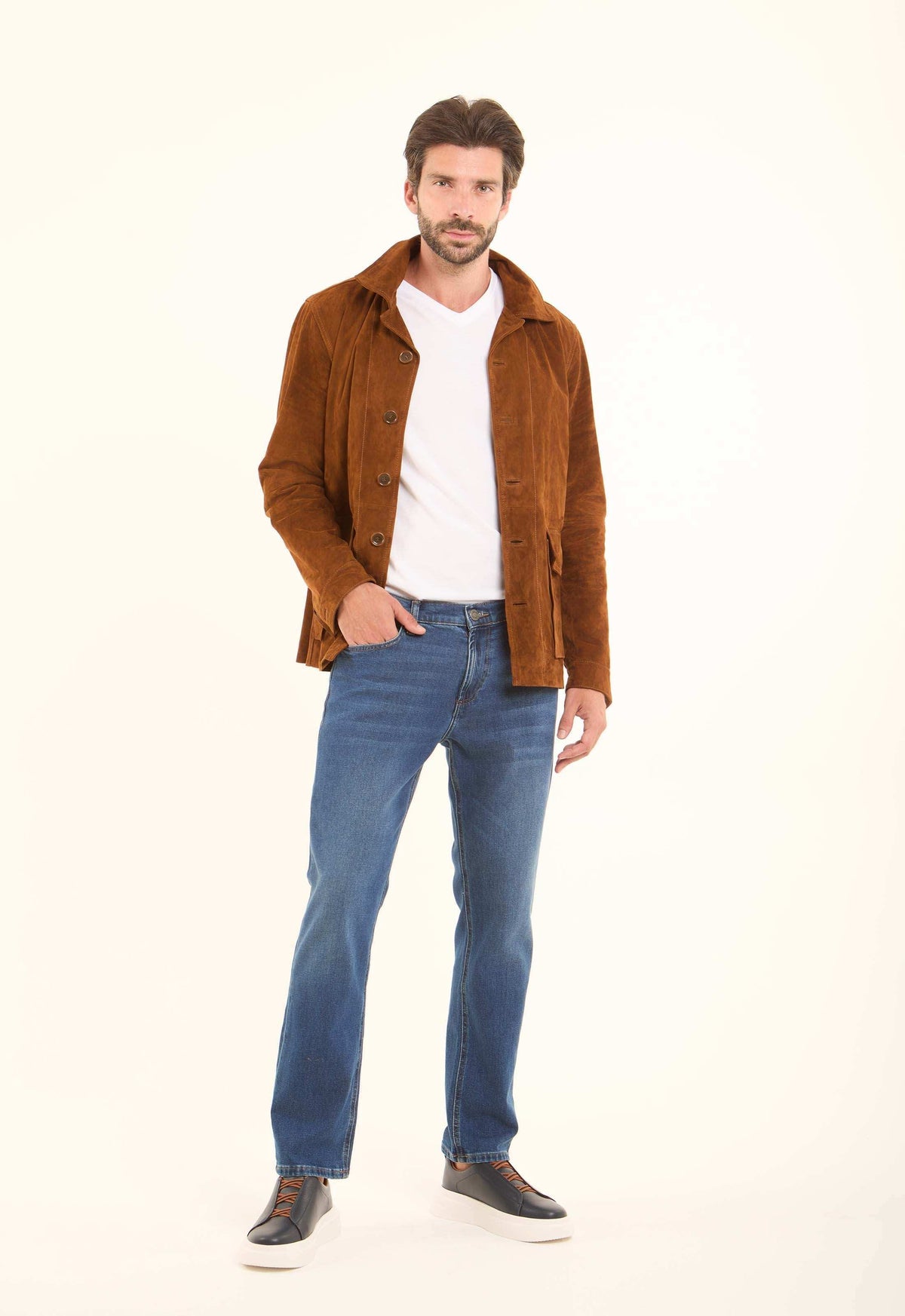 Suede-Texture Button-Up Jacket
