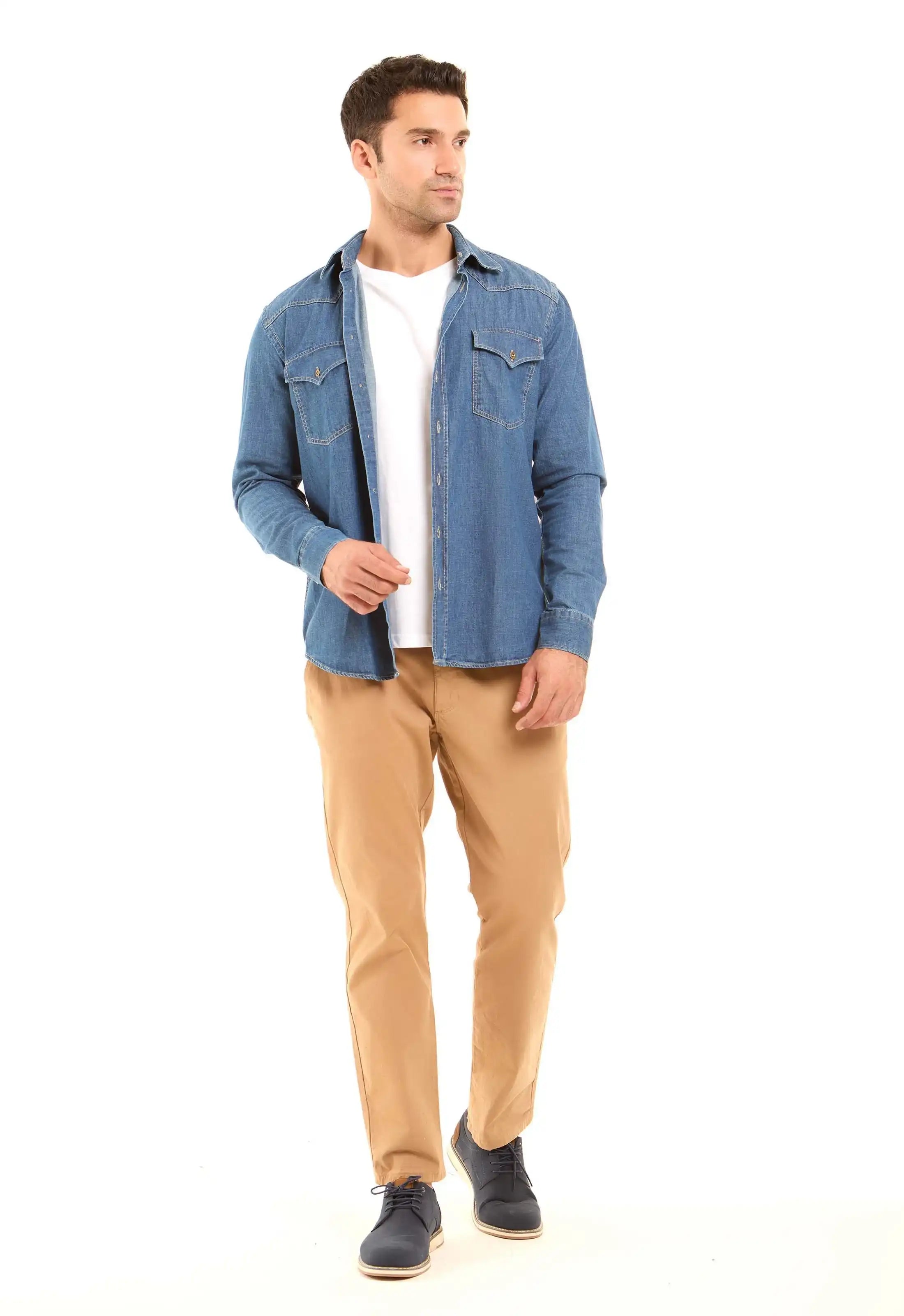 Long Sleeves Buttoned Denim Shirt