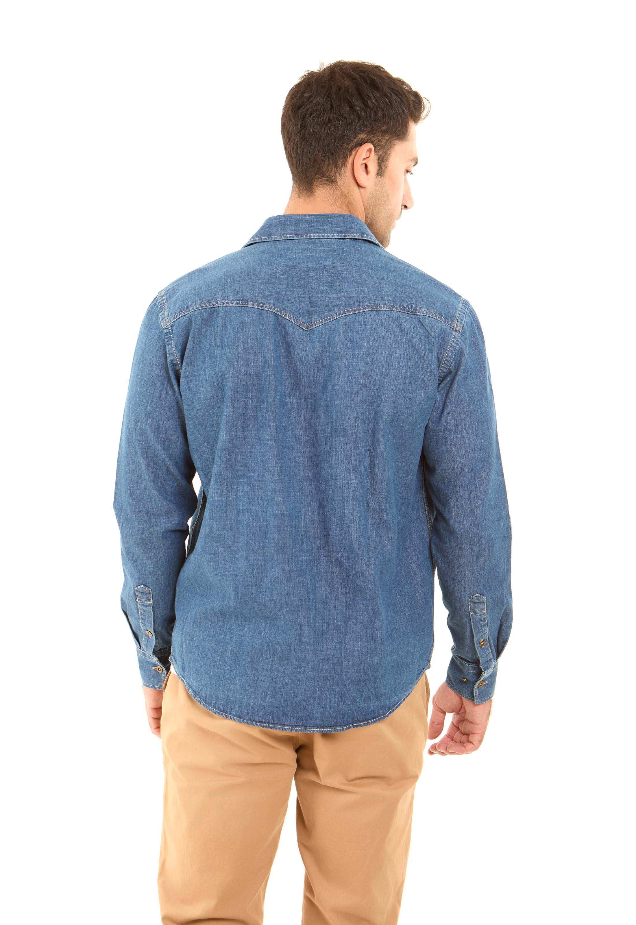 قميص دنيم بأكمام طويلة وأزرار