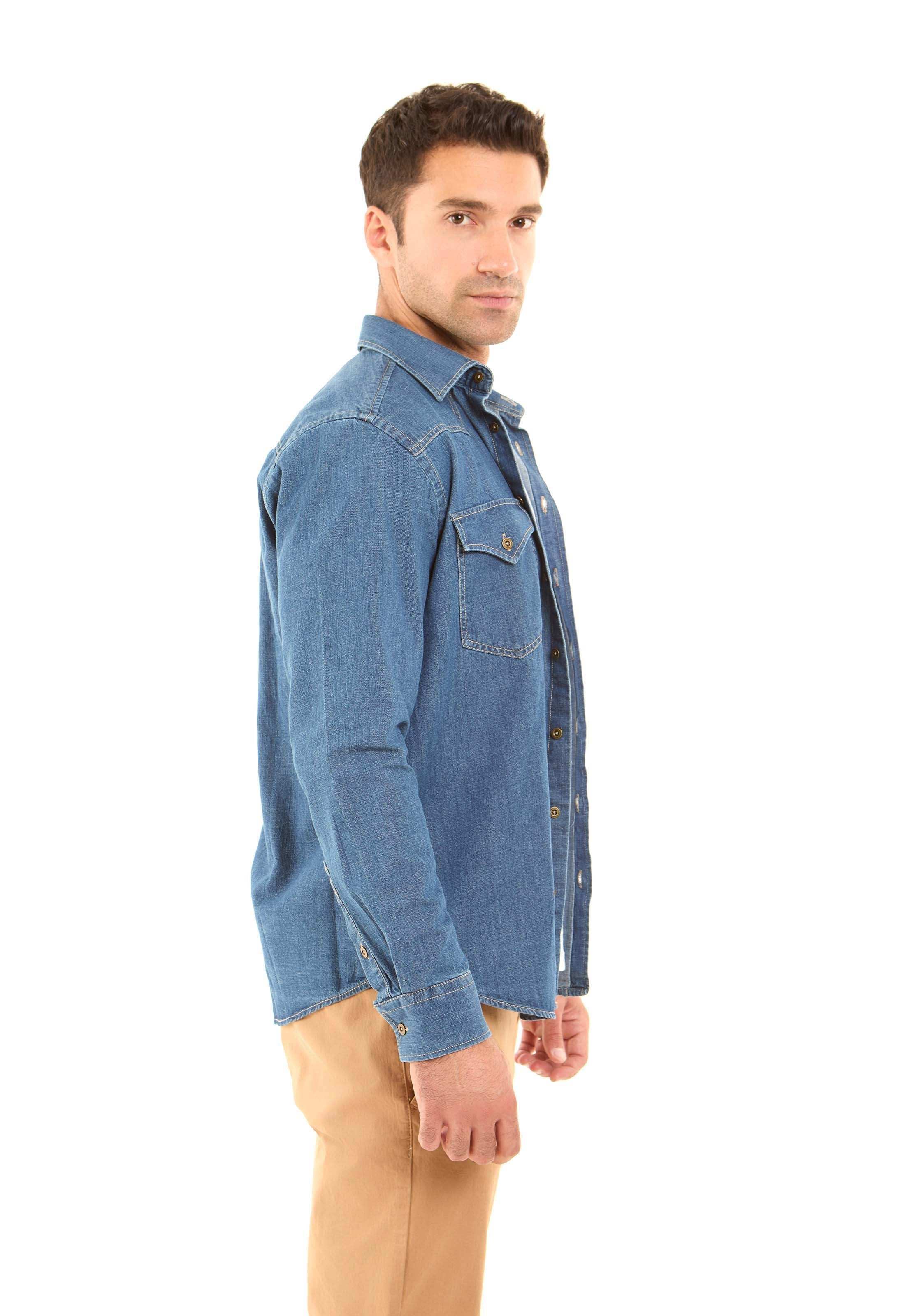 قميص دنيم بأكمام طويلة وأزرار