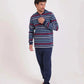 Striped Top & Slip On Pants Winter Pajama Set
