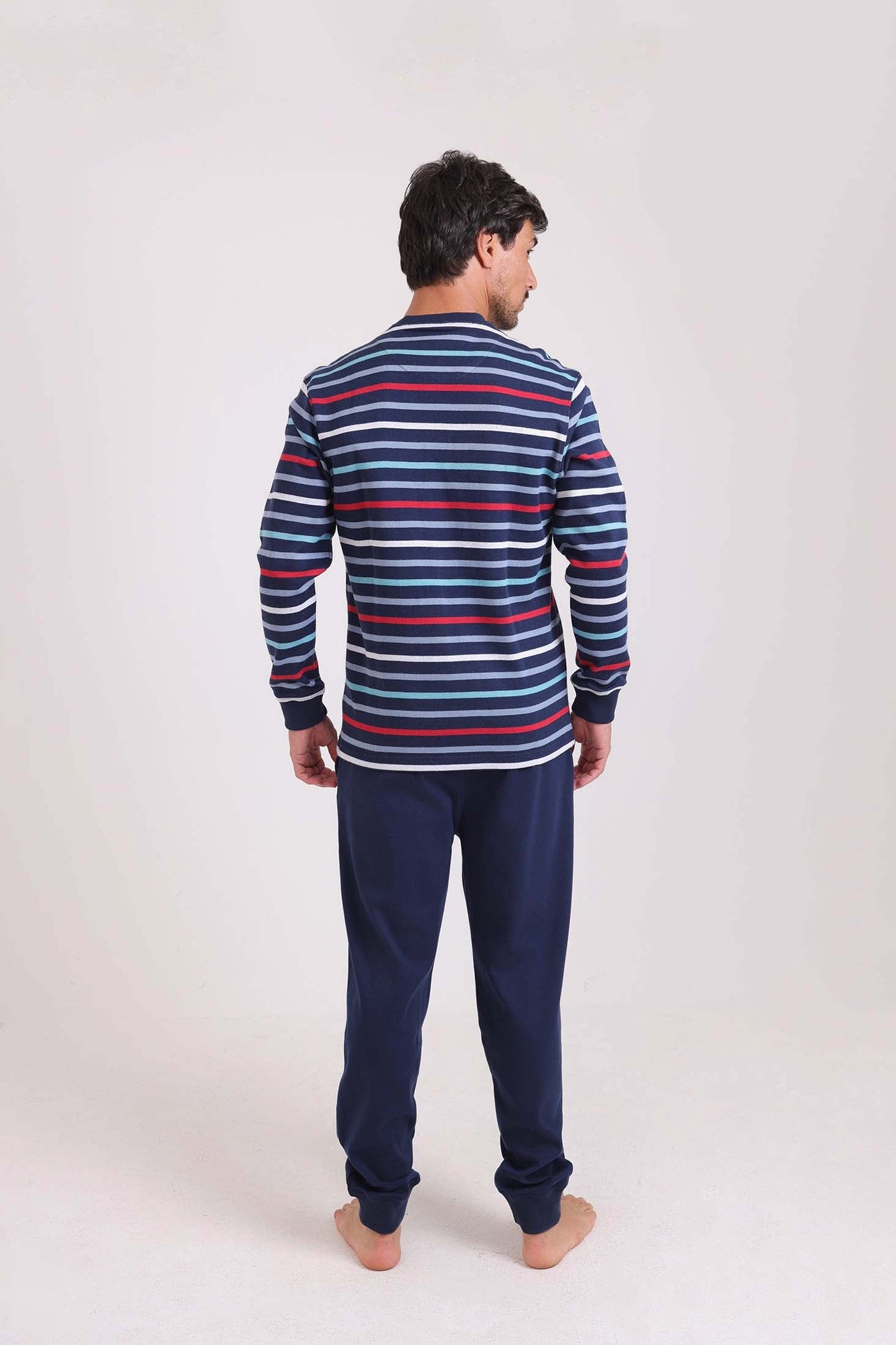 طقم بيجامة شتوي توب مخطط & بنطلون سادة