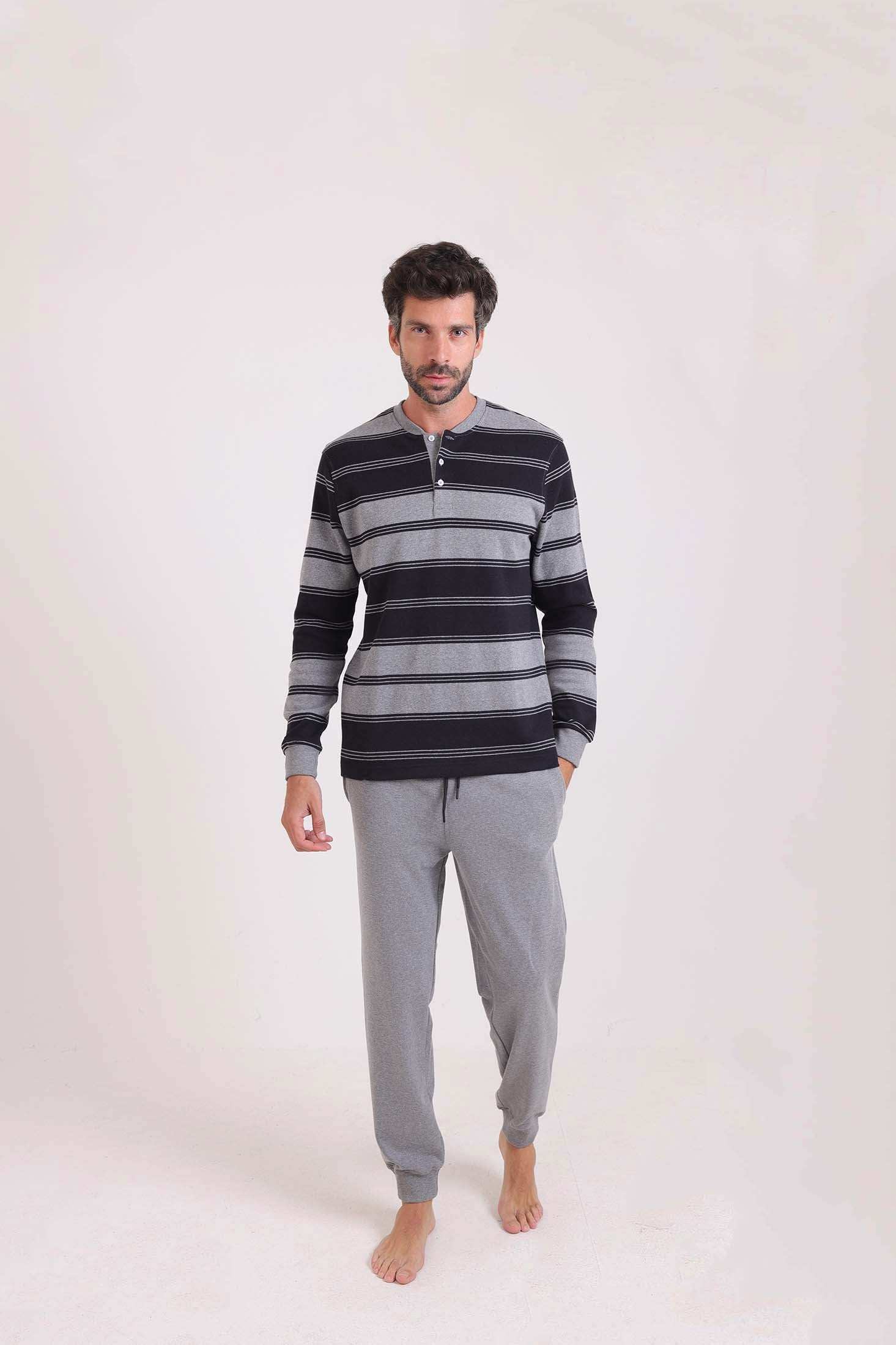 Striped Top & Drawstring Pants Pajama Set