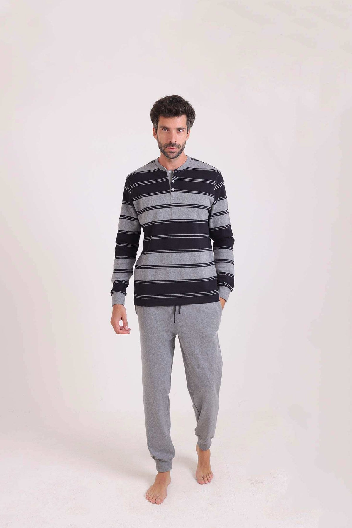 Striped Top & Drawstring Pants Pajama Set