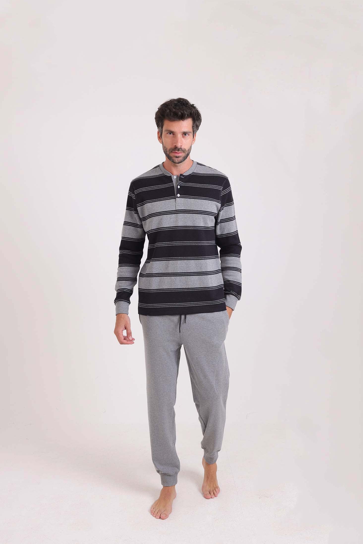 Striped Top & Drawstring Pants Pajama Set