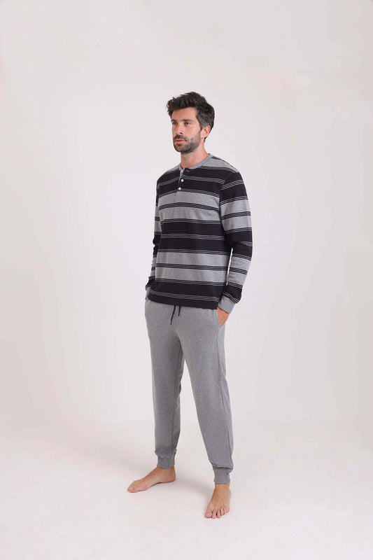 Striped Top & Drawstring Pants Pajama Set