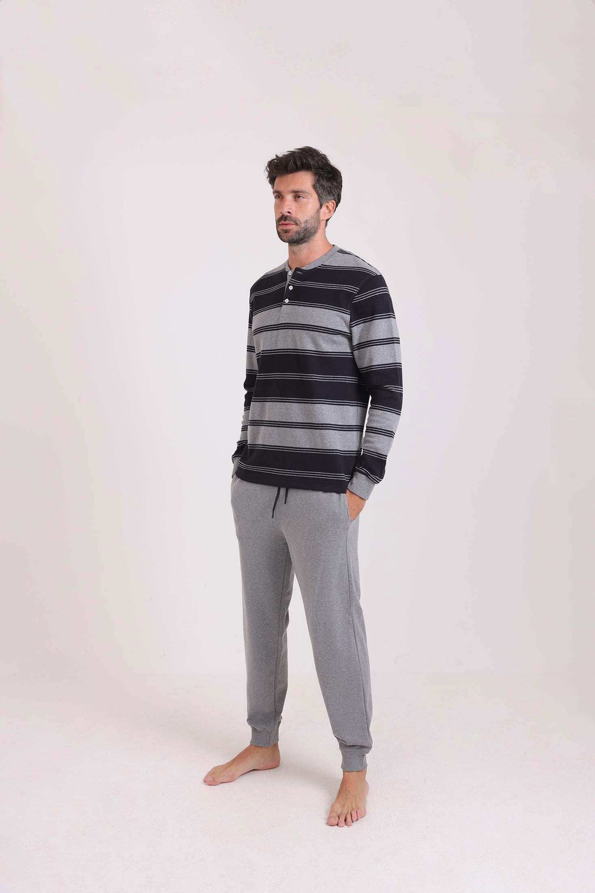 Striped Top & Drawstring Pants Pajama Set