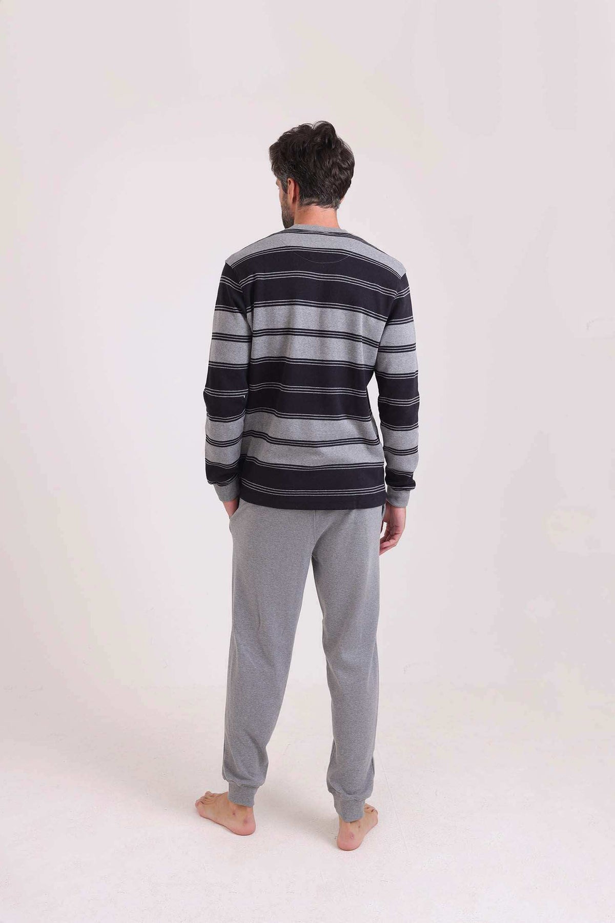 Striped Top & Drawstring Pants Pajama Set