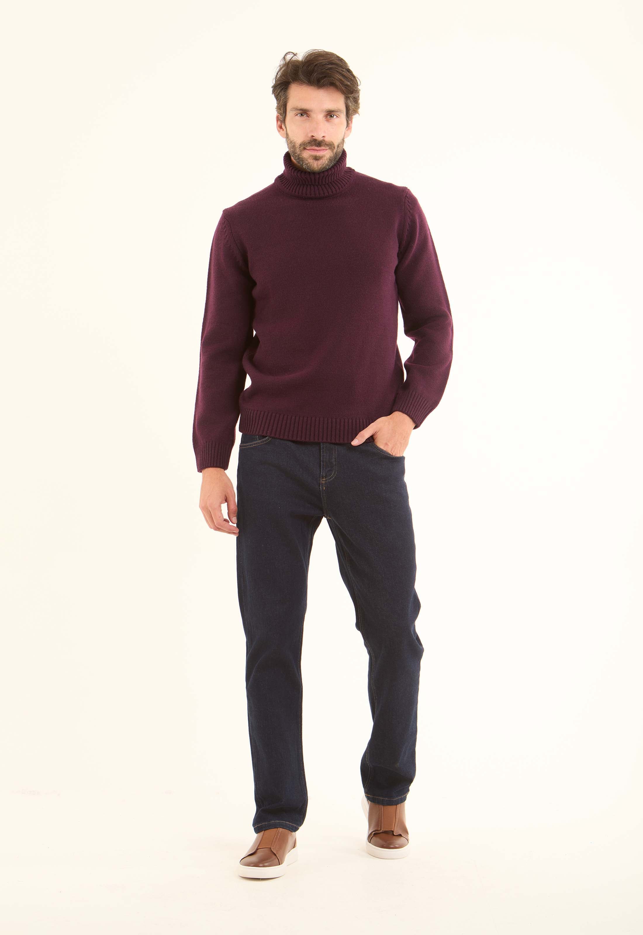 Basic Knitted Pullover with Ribbed Turtle Neck