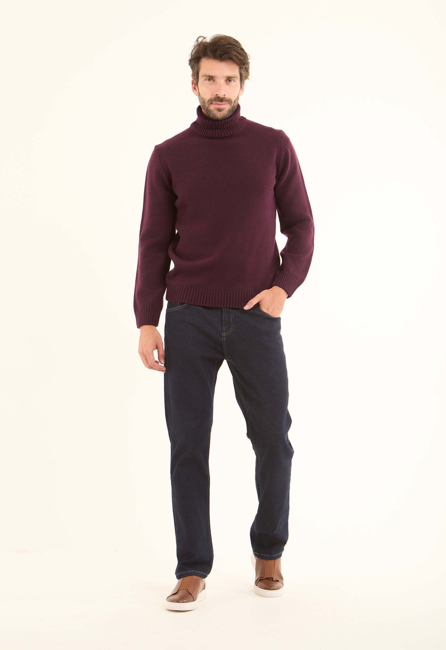 Basic Knitted Pullover with Ribbed Turtle Neck