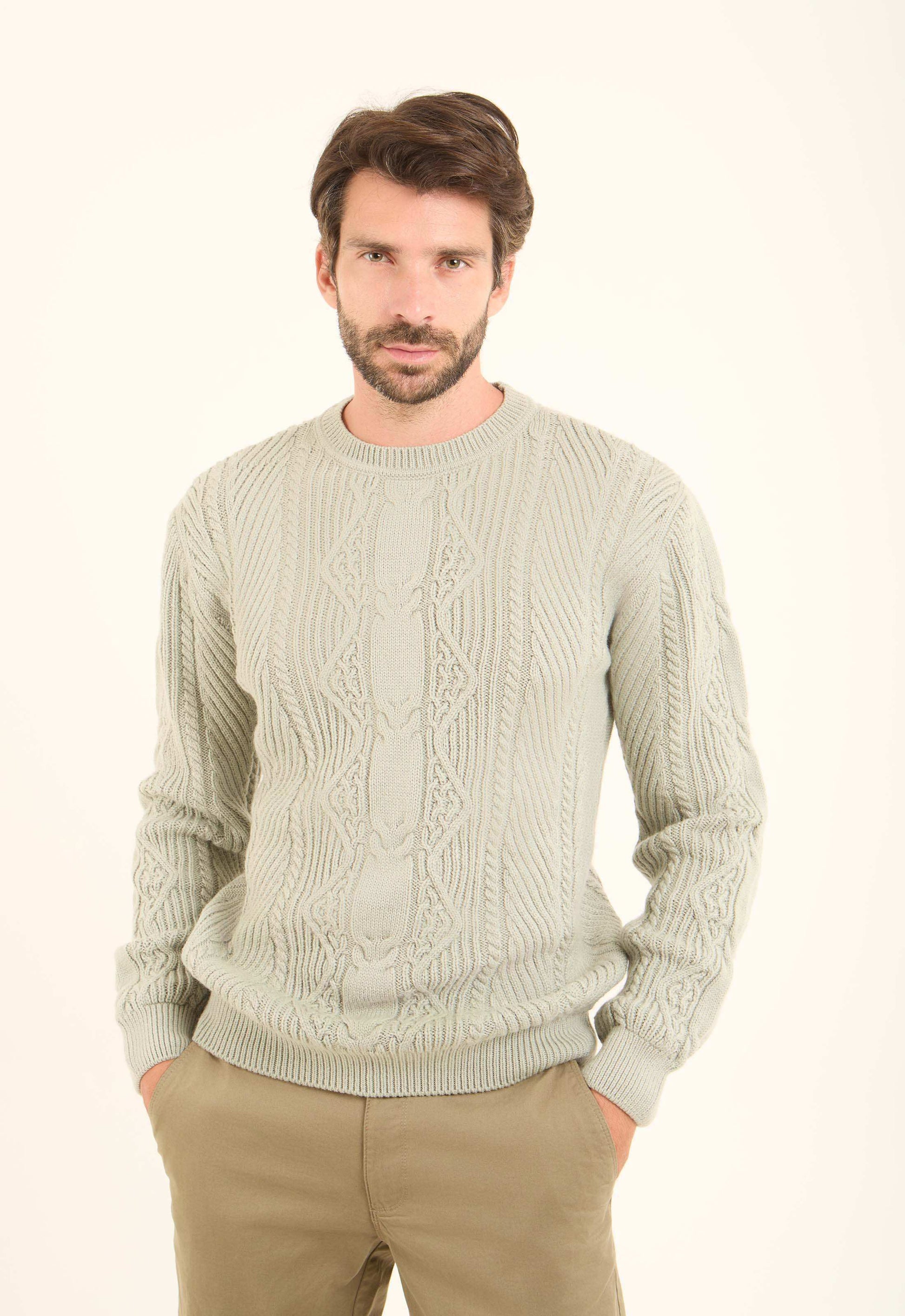 Crew Neck Slip On Pullover with Chunky Knit