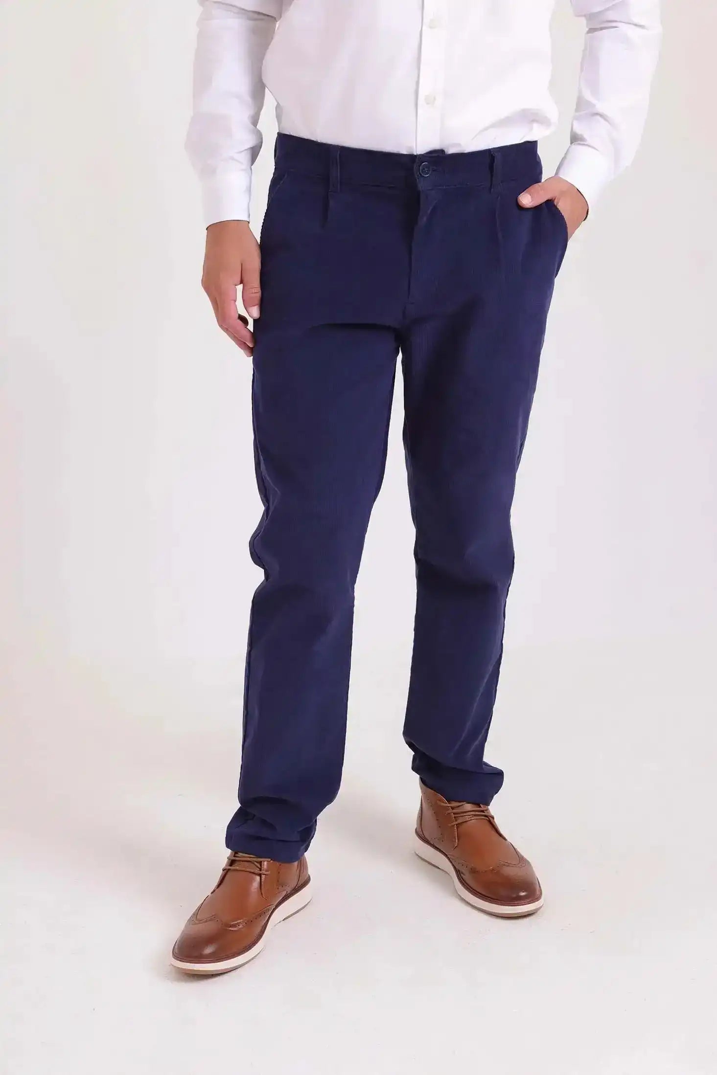 Solid Cotton Chino Pants with Side Pockets