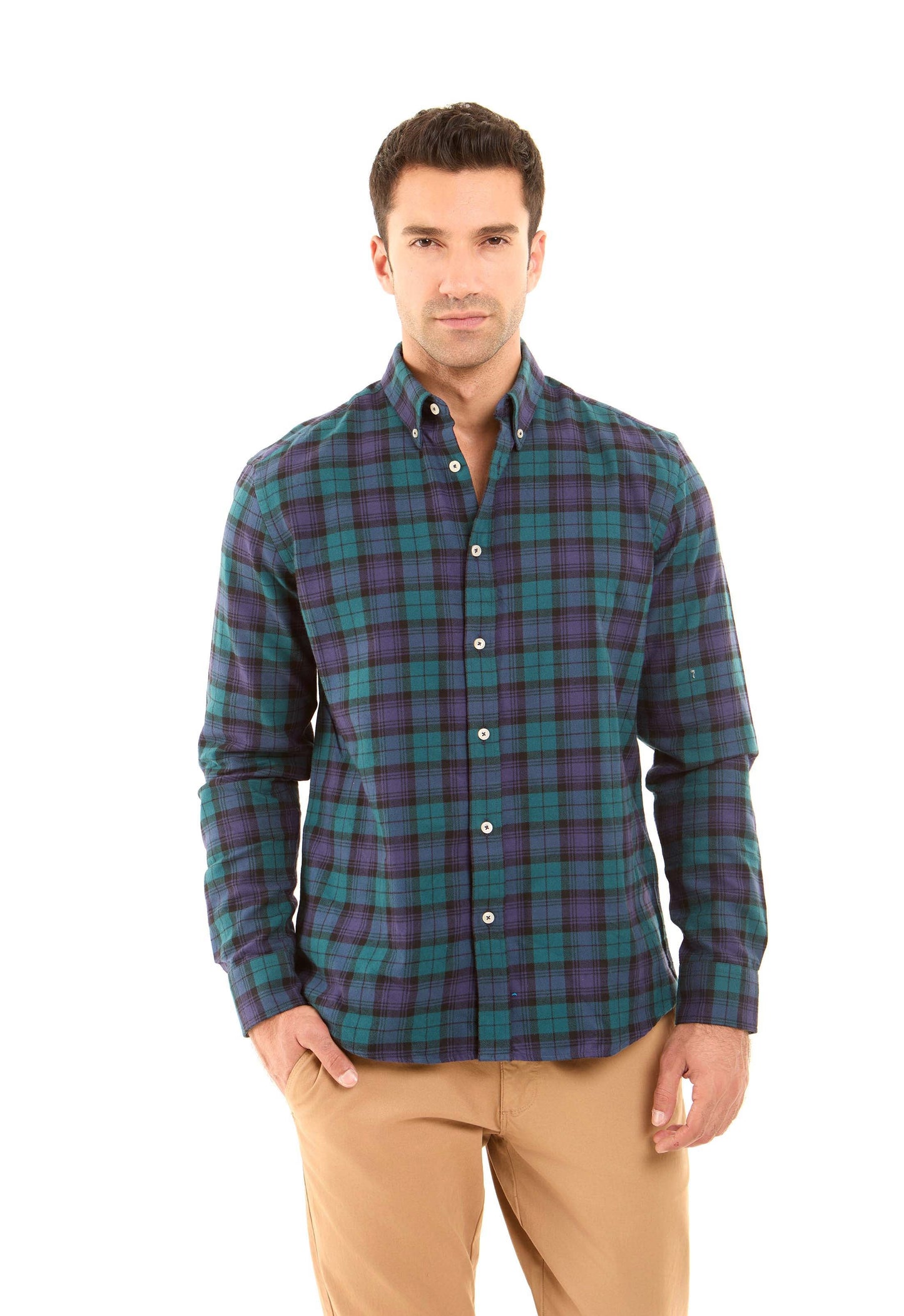 Casual Tartan Shirt with Turn Down Collar