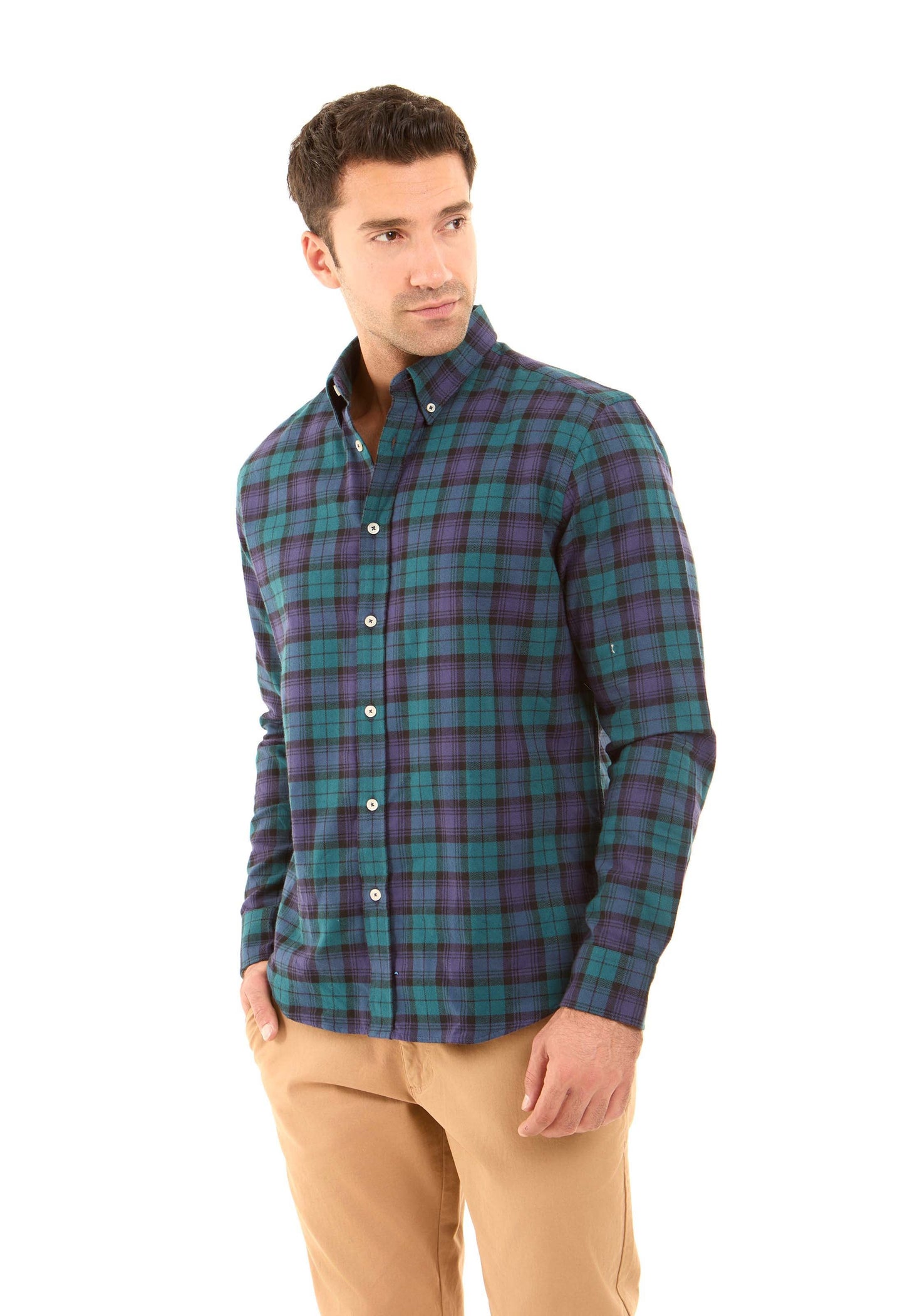 Casual Tartan Shirt with Turn Down Collar