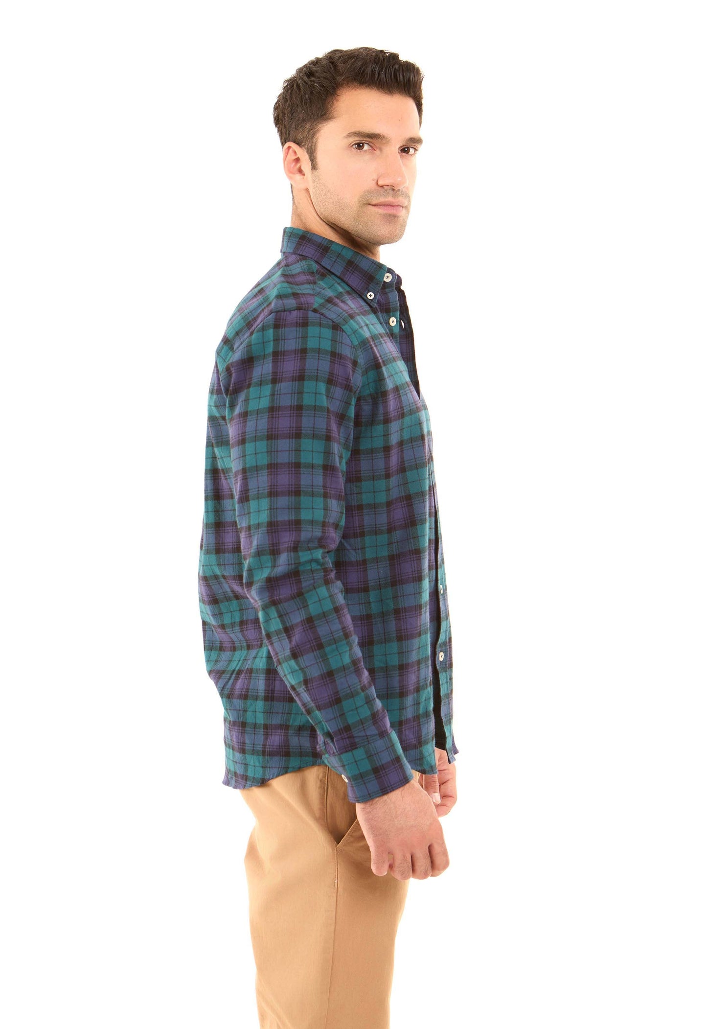Casual Tartan Shirt with Turn Down Collar