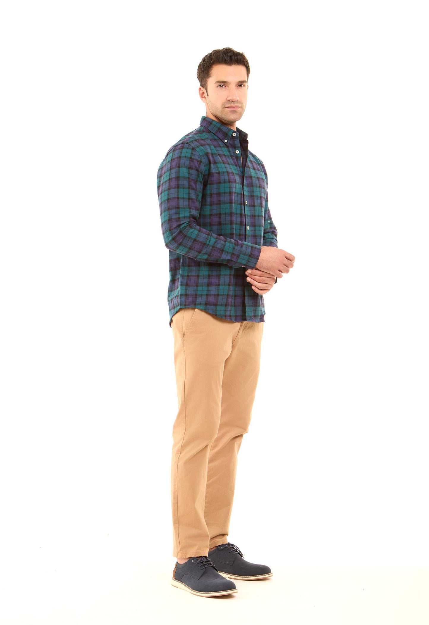 Casual Tartan Shirt with Turn Down Collar