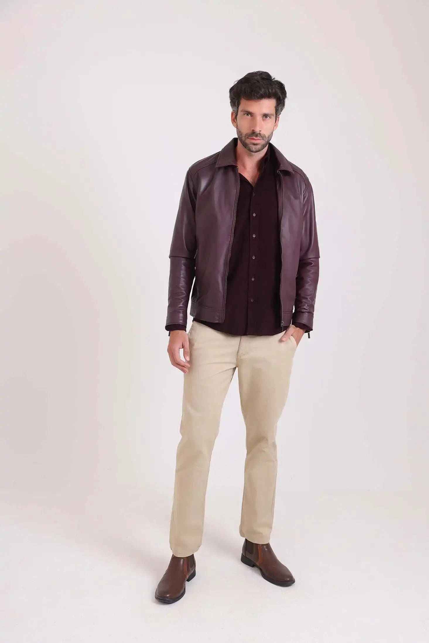 Long Sleeves Elegant Solid Leather Jacket