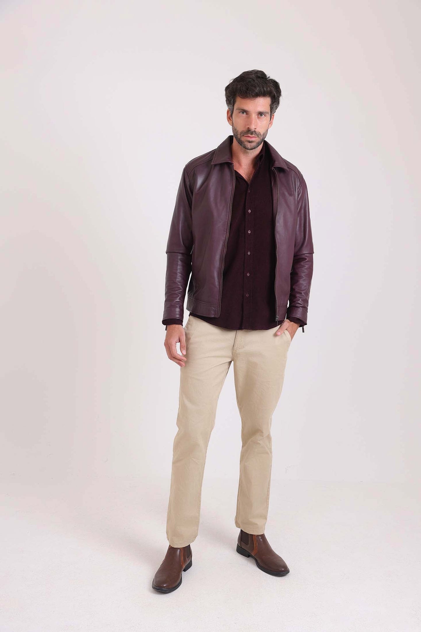 Long Sleeves Elegant Solid Leather Jacket