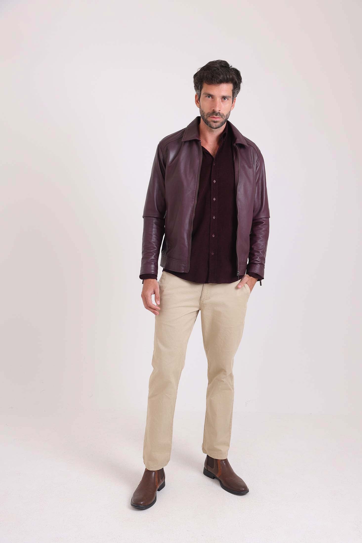 Long Sleeves Elegant Solid Leather Jacket