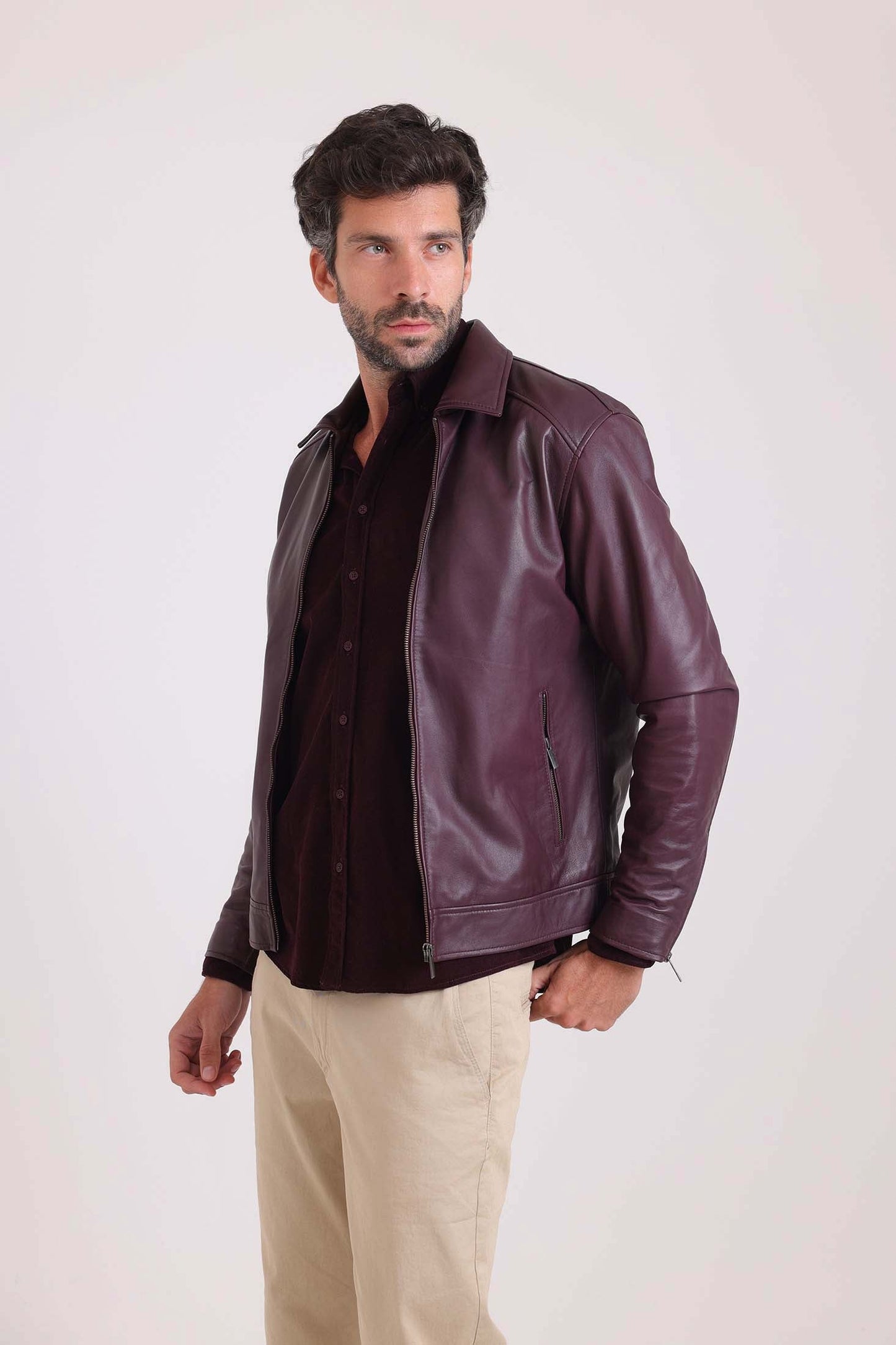 Long Sleeves Elegant Solid Leather Jacket