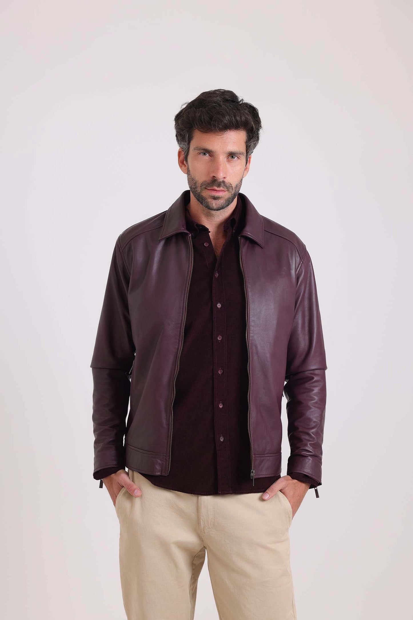 Long Sleeves Elegant Solid Leather Jacket