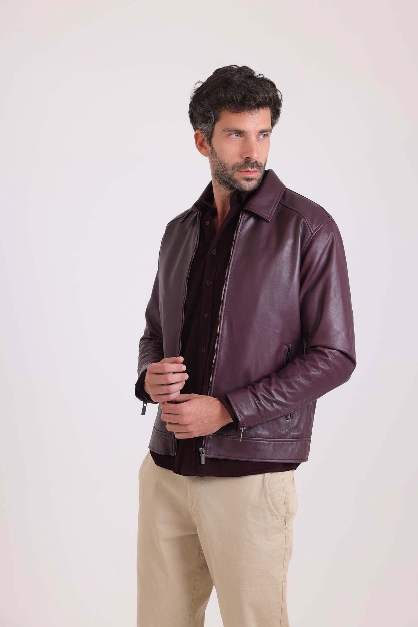 Long Sleeves Elegant Solid Leather Jacket