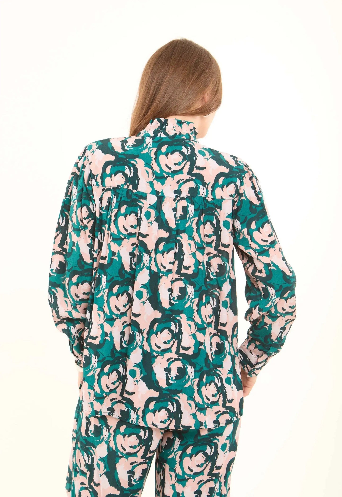 Floral Printed High-Neck Viscose Blouse
