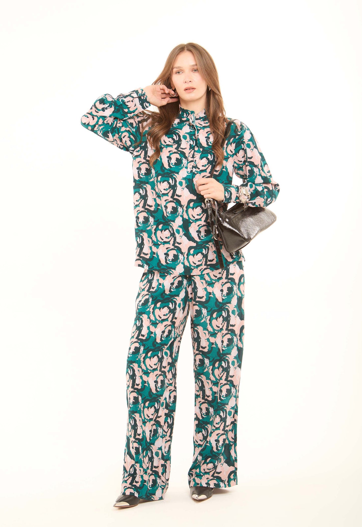 Floral Printed Viscose Wide-Leg Pants