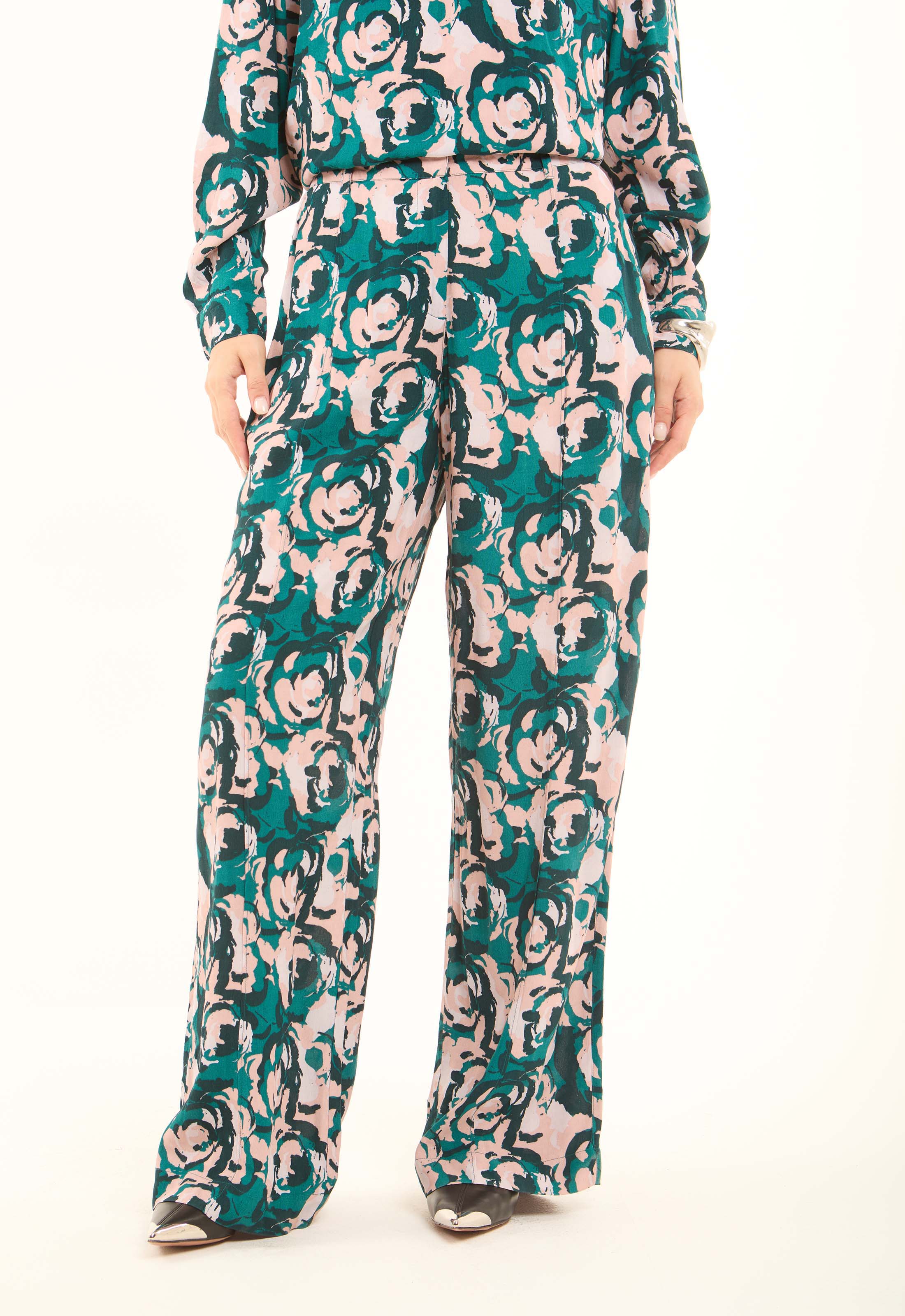 Floral Printed Viscose Wide-Leg Pants